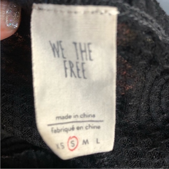 Free People] Black Waffle Thermal  flared sleeve Oversized T-shirt Top - Picture 12 of 13